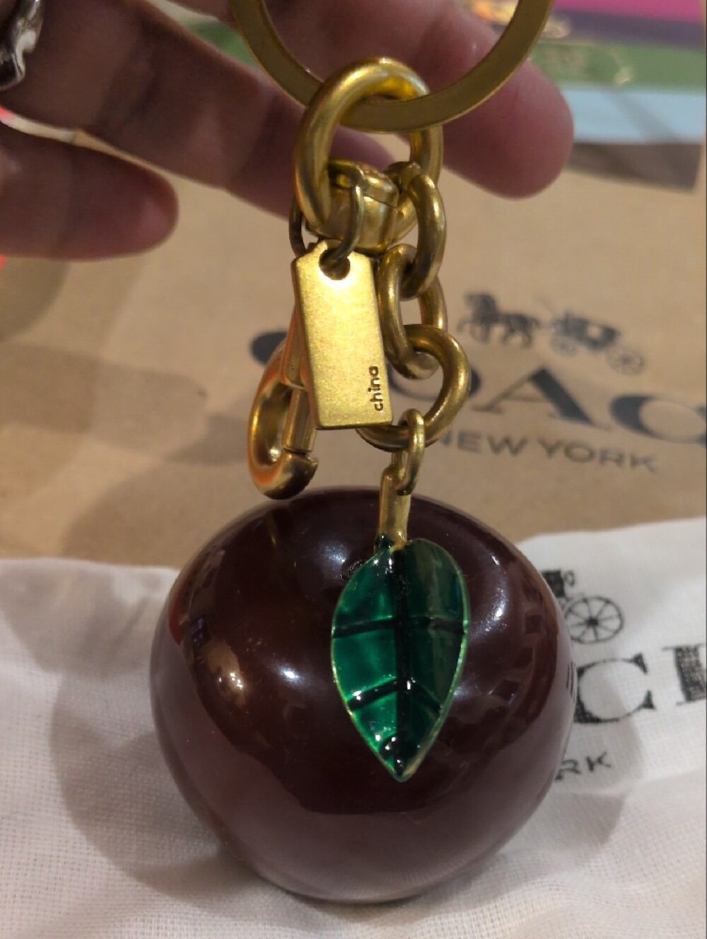 Coach Dark Red Apple Glossy Bag Charm Gold Hardware CY399 NWOT - Picture 6 of 7